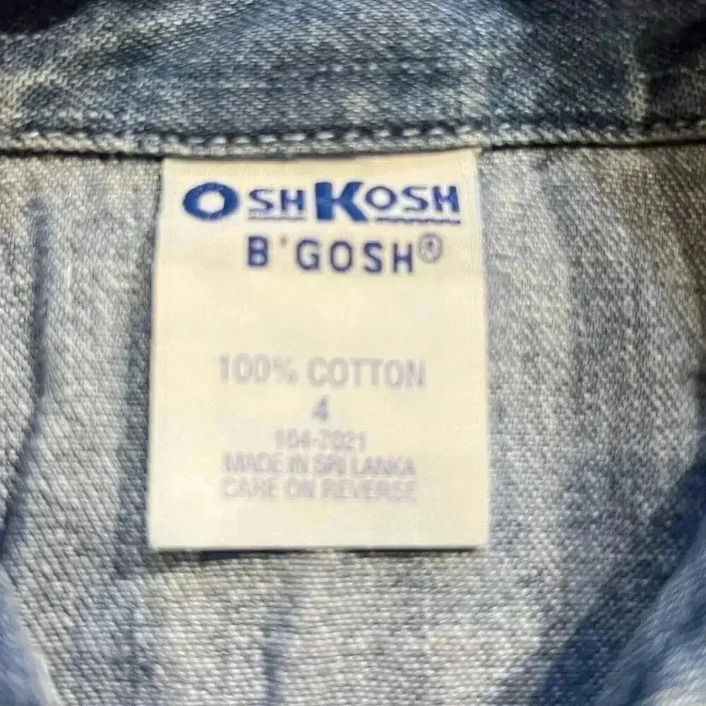 Vintage OshKosh B'gosh Girls Denim Vest Size 4 Embroidered Flowers Floral Casual